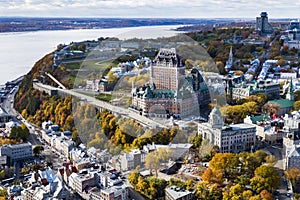 Aerial View of Old Quebec City in the Fall Season, Quebec, Canada