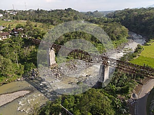 Aerial view of old rail track bridge in Temanggung, Indonesia