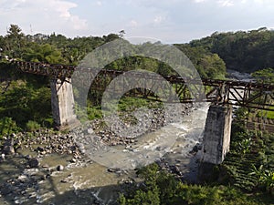 Aerial view of old rail track bridge in Temanggung, Indonesia