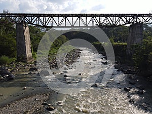 Aerial view of old rail track bridge in Temanggung, Indonesia photo