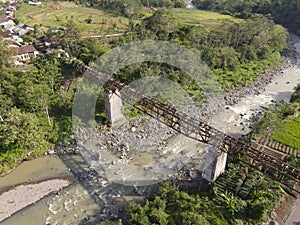 Aerial view of old rail track bridge in Temanggung, Indonesia