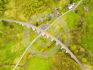 Aerial view of old railway stone viaduct