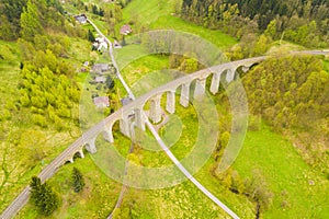 Aerial view of old railway stone viaduct