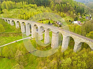 Aerial view of old railway stone viaduct