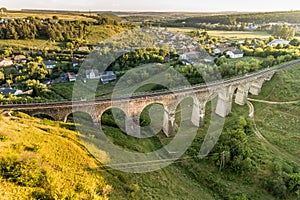 Aerial view of an old railway viaduct near Terebovlya village in Ternopil region, Ukraine