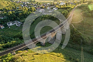 Aerial view of an old railway viaduct near Terebovlya village in Ternopil region, Ukraine photo
