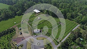 Aerial View of Old Restored Barns on a Spring Day