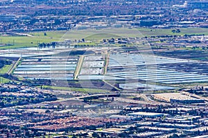 Aerial view of old salt evaporation ponds