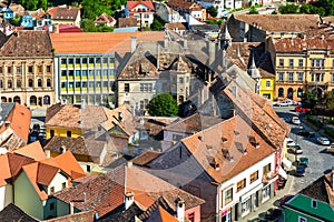 Aerial view of the old Sighisoara old town