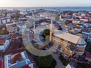 Aerial View on Old Slave Market in Anglican Cathedral at sunset time in Stone Town, Zanzibar, Tanzania photo