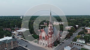 Aerial view of old temple or catholic church in countryside. Naperville