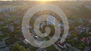 Aerial view of the old, tourist part of the city of Kamianets-Podilskyi.