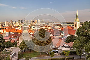 Aerial view of the old town in Bratislava, Slovak
