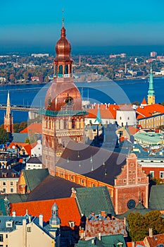 Aerial view of Old Town and Daugava, Riga, Latvia