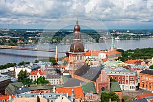 Aerial view of Old Town and Daugava River from Saint Peter`s Church photo