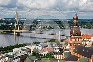 Aerial view of Old Town and Daugava River from Saint Peter`s Church photo