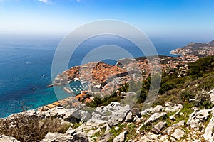 Aerial view of the old town Dubrovnik in Croatia. Sunny day