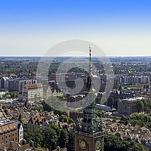 Aerial view of Old Town in Gdansk, Tricity, Pomerania, Poland