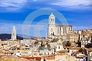 Aerial view of the Old Town of Girona, in Spain photo