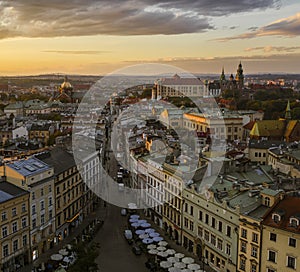 Aerial view of Old Town (Grodzka street) in Krakow