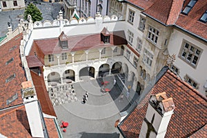 Letecký pohled na starou radnici v Bratislavě, Slovensko
