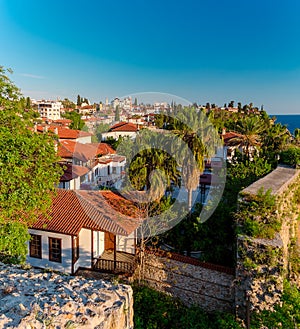 Aerial view of the old town of Kaleiçi in the Turkish city of Antalya.