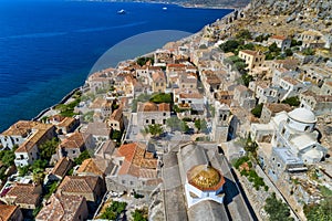 Aerial view of the old town of Monemvasia in Lakonia of Peloponnese, Greece