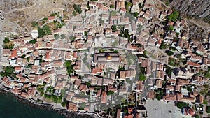 Aerial view of the old town of Monemvasia in Lakonia of Peloponnese, Greece