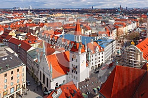 Aerial view of Old Town, Munich, Germany