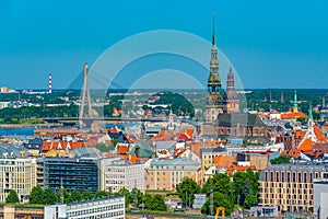 Aerial view of the old town of riga including saint peters churc