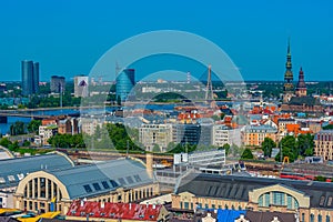 Aerial view of the old town of riga including saint peters churc