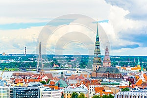 Aerial view of the old town of riga including saint peters church and the cathedral....IMAGE