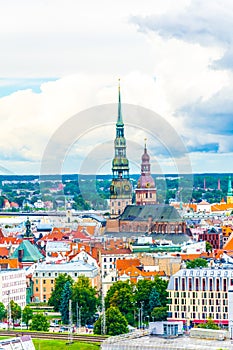 Aerial view of the old town of riga including saint peters church and the cathedral....IMAGE