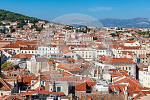 Aerial view of the old town, rooftops.