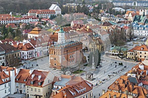 Aerial view on old town of Sandomierz at spring time