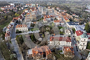 Aerial view on old town of Sandomierz at spring time