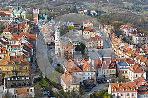 Aerial view on old town of Sandomierz at spring time