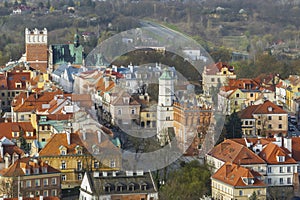 Aerial view on old town of Sandomierz at spring time