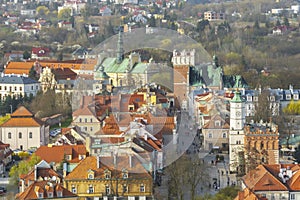 Aerial view on old town of Sandomierz at spring time