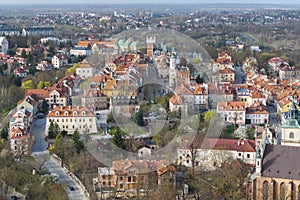 Aerial view on old town of Sandomierz at spring time