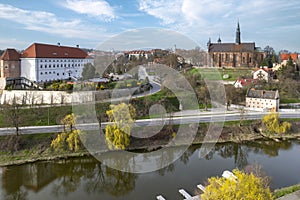 Aerial view on old town of Sandomierz at spring time