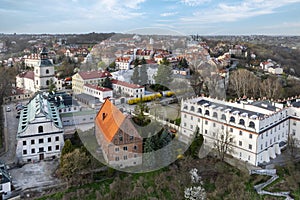 Aerial view on old town of Sandomierz at spring time