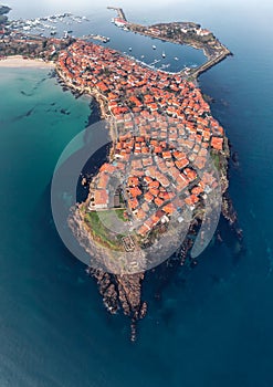 Aerial view of the old town of Sozopol in Bulgaria