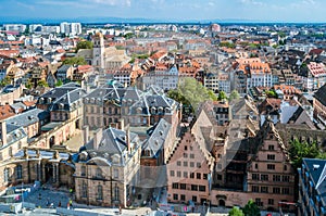 Aerial view of the old town of Strasbourg, France