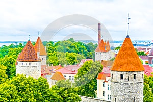 Aerial view of the old town of Tallin dominated by Saint Olaf church, estonia....IMAGE