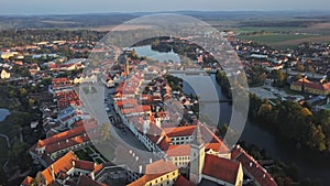 Aerial view of old town Telc, Czech Republic