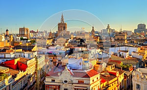 Aerial view of the old town in Valencia from Serranos Gate - Spain