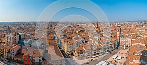 Aerial view of the old town of Verona with amazing narrow streets