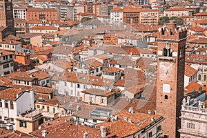 Aerial view of the old town of Verona with amazing narrow streets