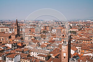 Aerial view of the old town of Verona with amazing narrow streets